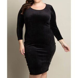 Soprano Black Velour Bodycon Dress Knee Length Plus Size 1X 2X or 3X